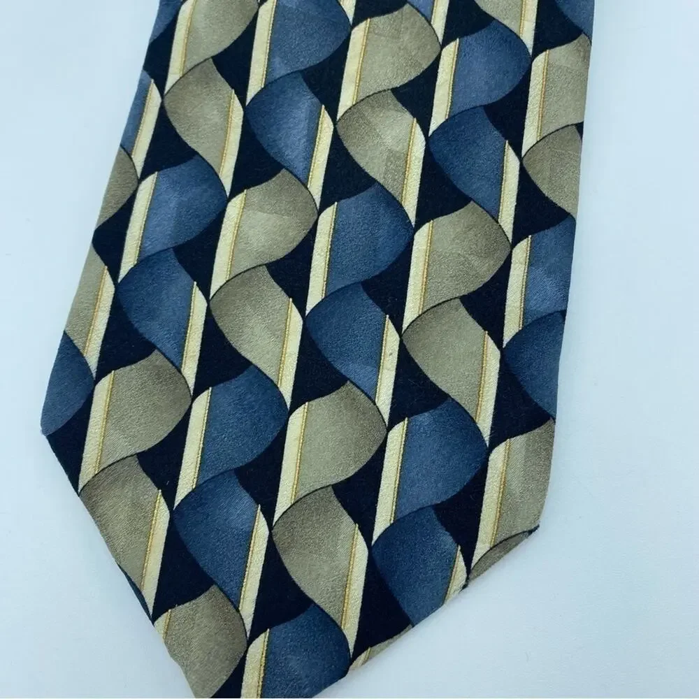 Ziggurat Men’s Silk Necktie Blue/Tan‎ Retro Design
